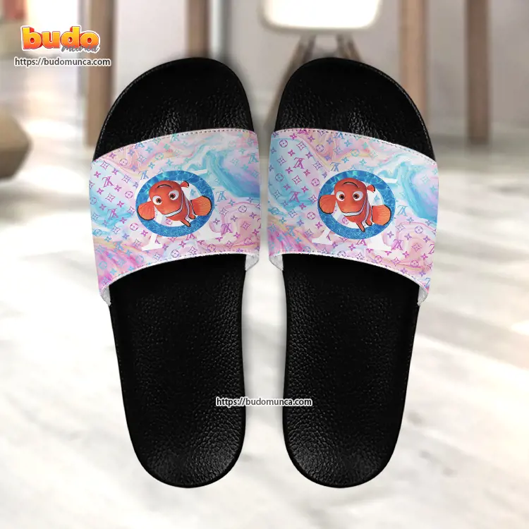 Slide sandals finding nemo movie and louis vuitton gift unique slide sandals for man woman and kid